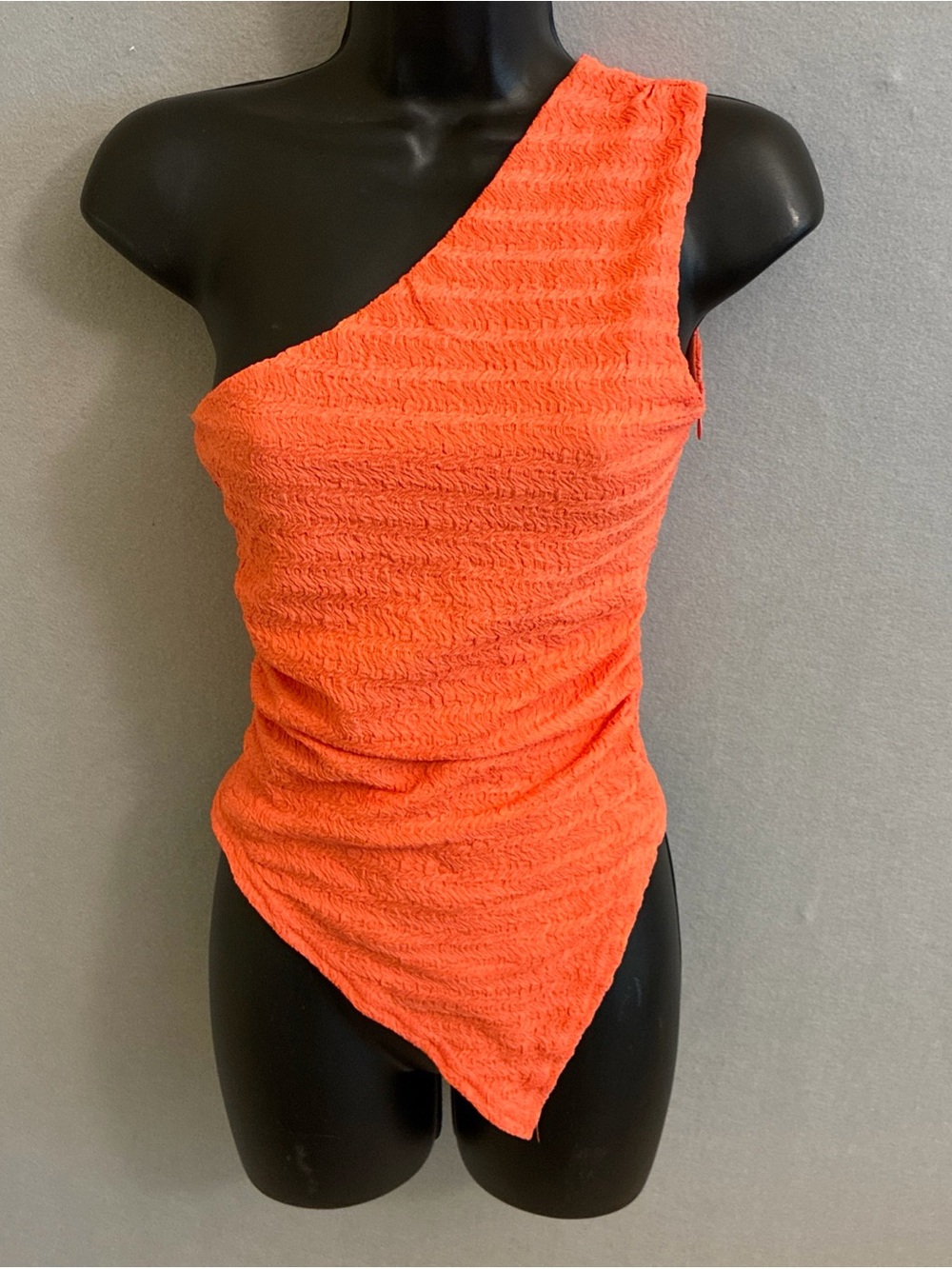 One-Shoulder Textured Women’s Top in Bright Orange